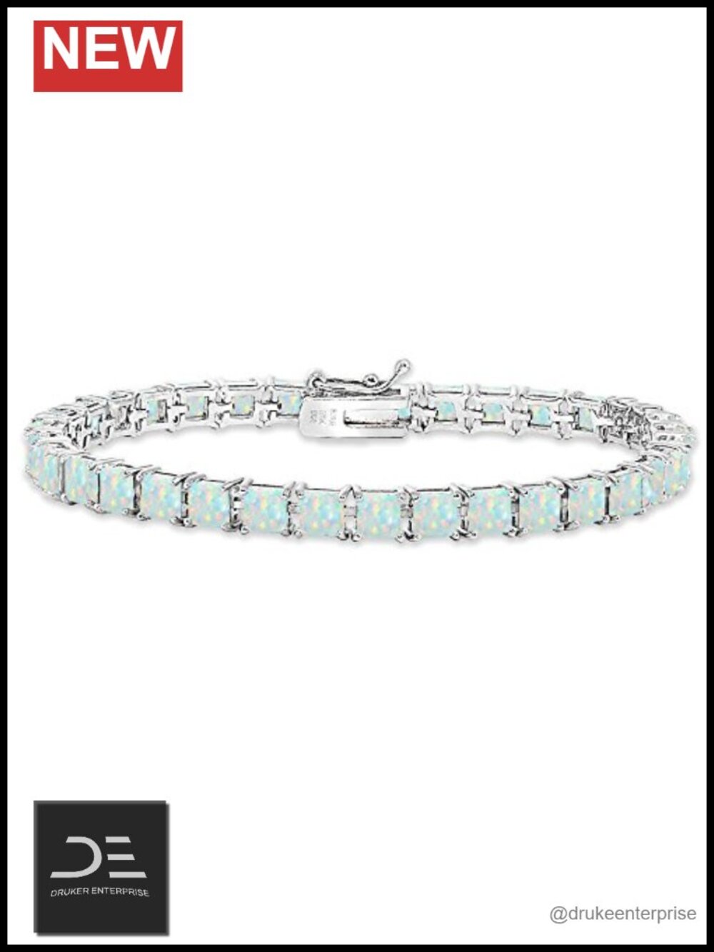 Sterling Silver Tennis Bracelet 4mm Princess Cut Opal Stones